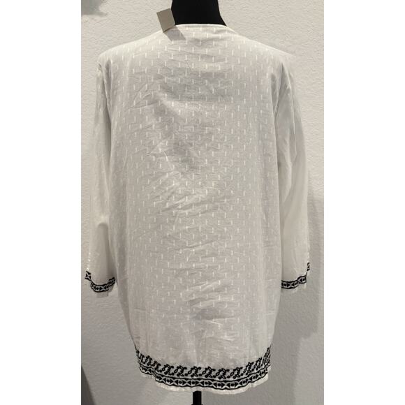 Talbots White with Black Embroidered Tunic Top Size Large NWT - Picture 4 of 5